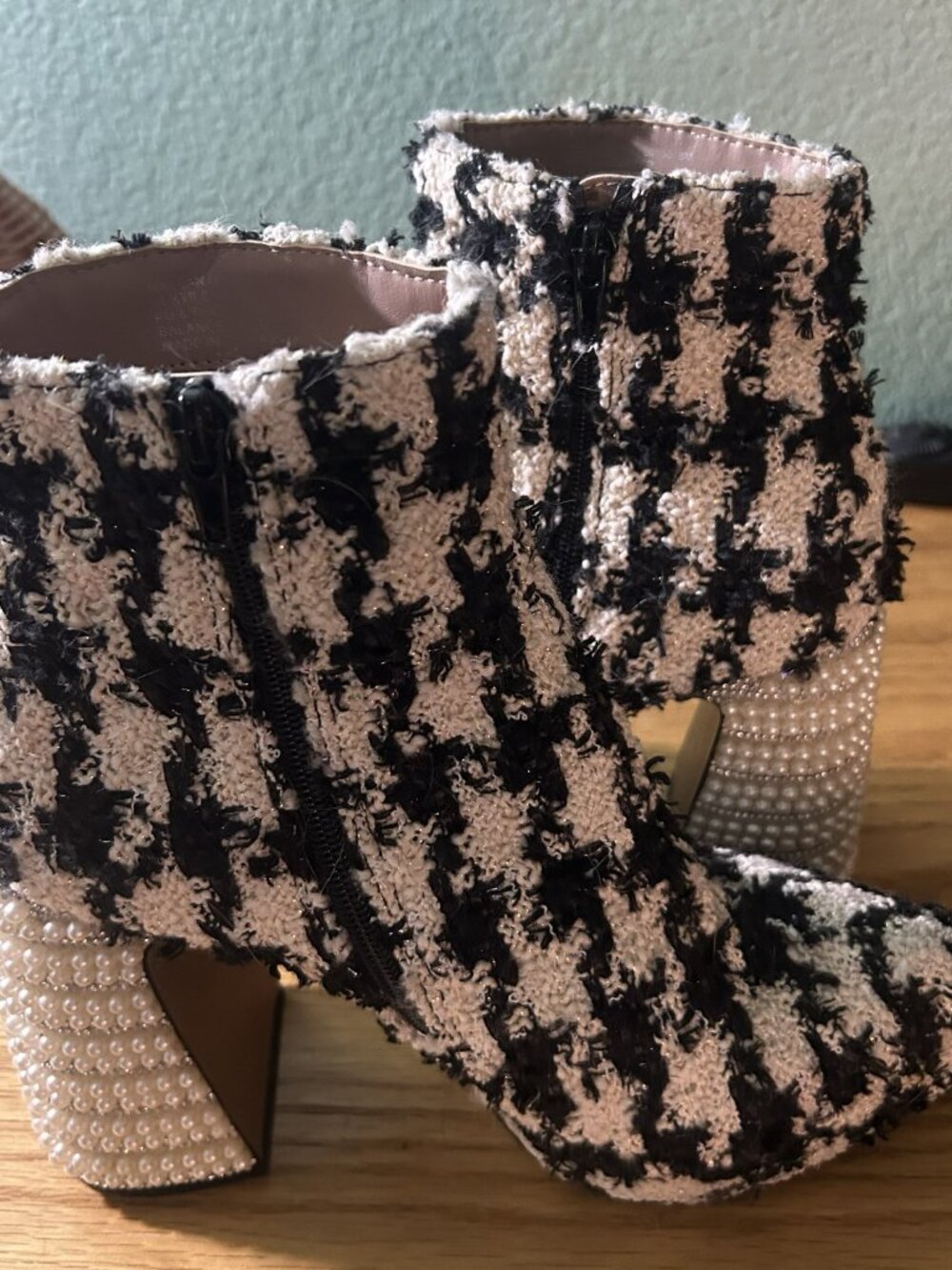 Betsey Johnson Raylan houndstooth & pearl zip boots - Picture 6 of 7